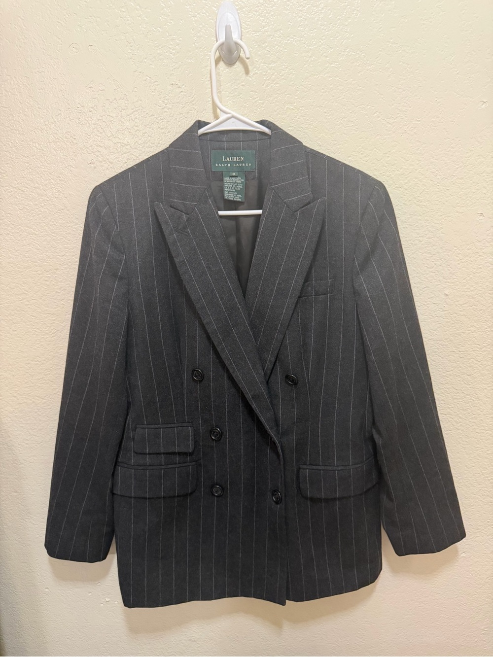Lauren Ralph Lauren Dark Gray Pinstripe Double-Breasted Blazer